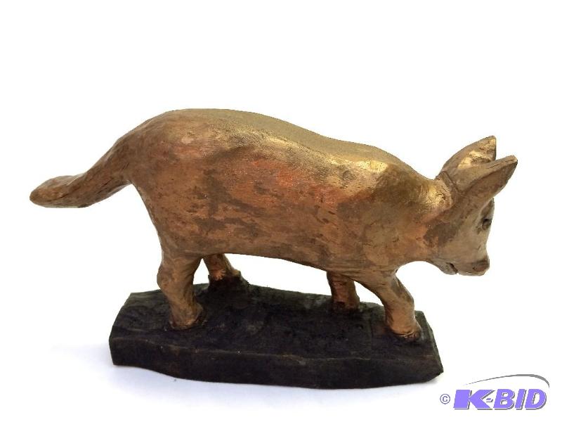 Folk art fox sculpture wooden hand carved