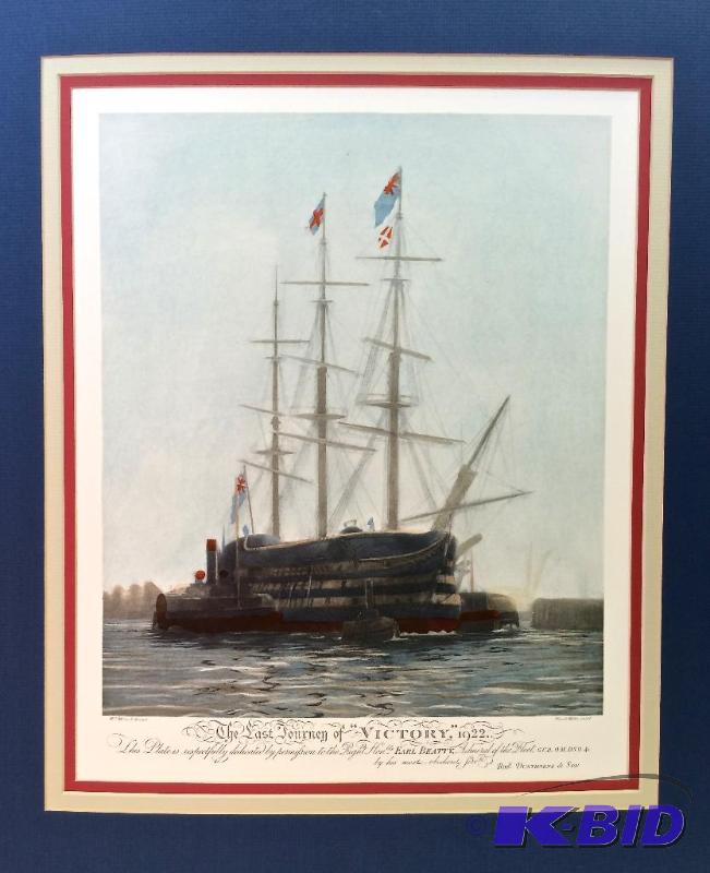 Last Journey of the Victory 1922 Hand colored lithograph with matting