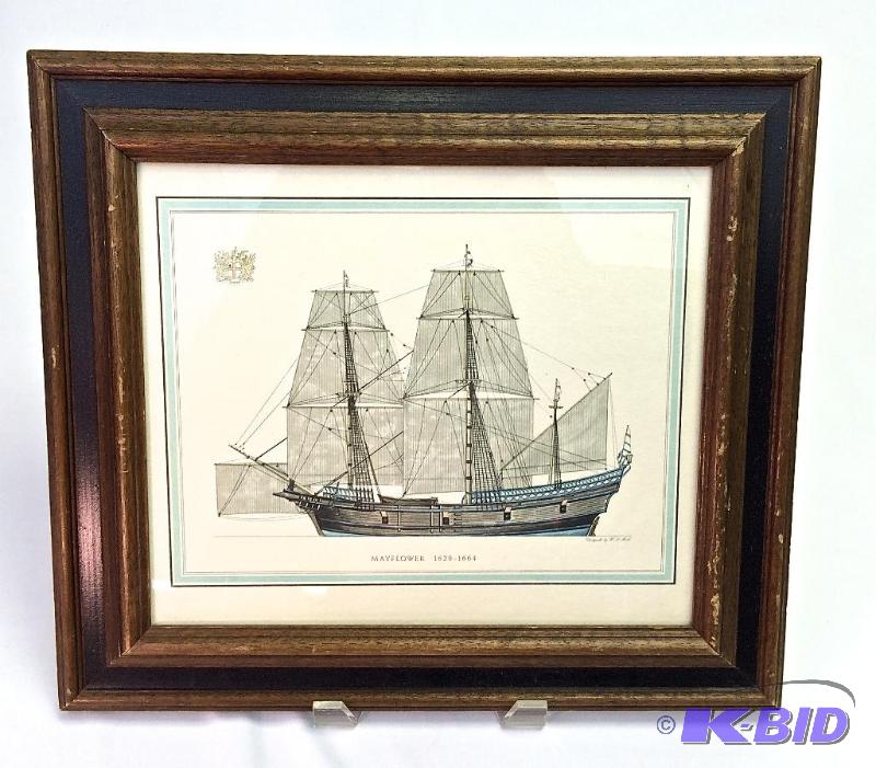 Framed lithograph hand colored