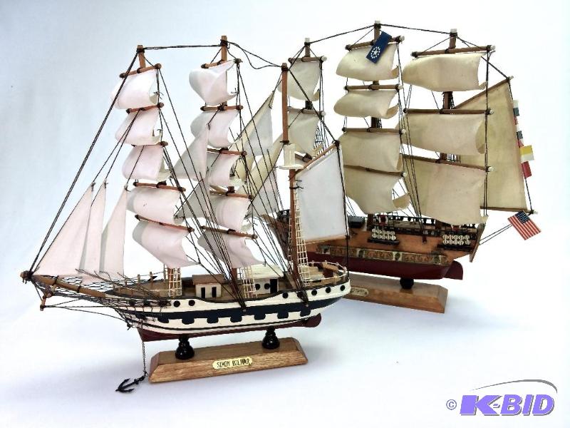 Set of 2 Vintage Wooden Model Ships