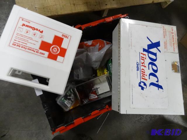 lot 154 image: Firstaid Kit. Lots of Misc Hardware and Bin....