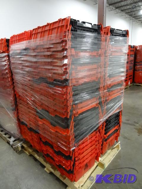 lot 44 image: 100 Plastic Totes. Stackable of Stows Inside ...