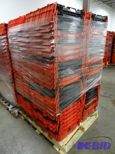lot 46 image: 100 Plastic Totes. Stackable of Stows Inside ...