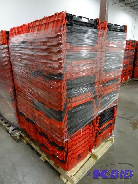 lot 54 image: 100 Plastic Totes. Stackable of Stows Inside ...