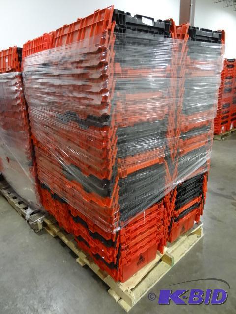 lot 56 image: 100 Plastic Totes. Stackable of Stows Inside ...