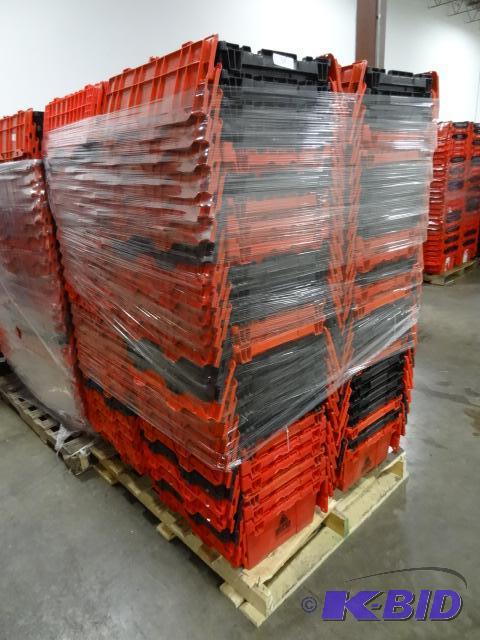 lot 58 image: 100 Plastic Totes. Stackable of Stows Inside ...