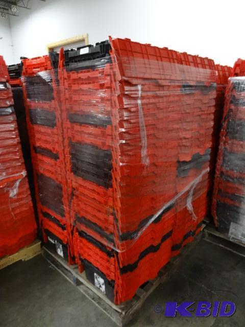 lot 60 image: 100 Plastic Totes. Stackable of Stows Inside ...