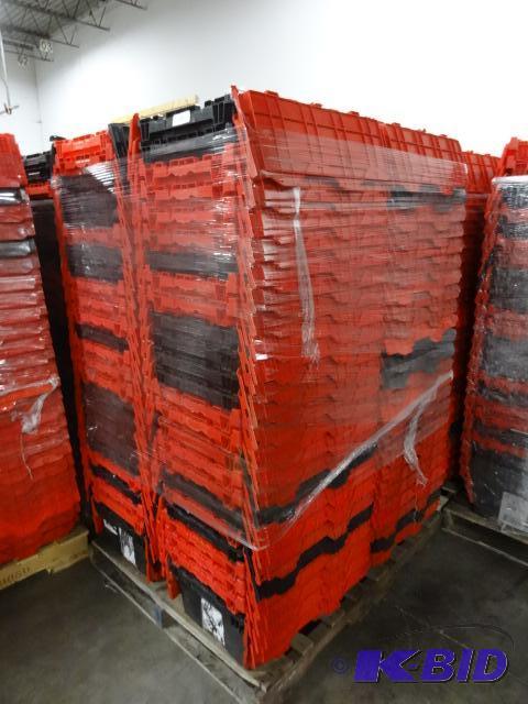 lot 62 image: 100 Plastic Totes. Stackable of Stows Inside ...