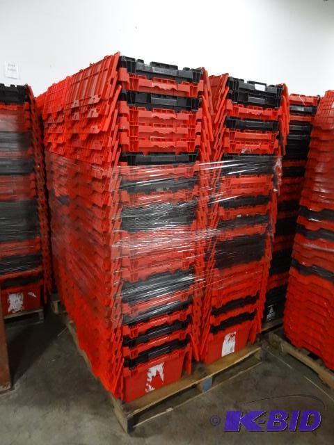lot 65 image: 100 Plastic Totes. Stackable of Stows Inside ...