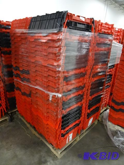 lot 72 image: 100 Plastic Totes. Stackable of Stows Inside ...