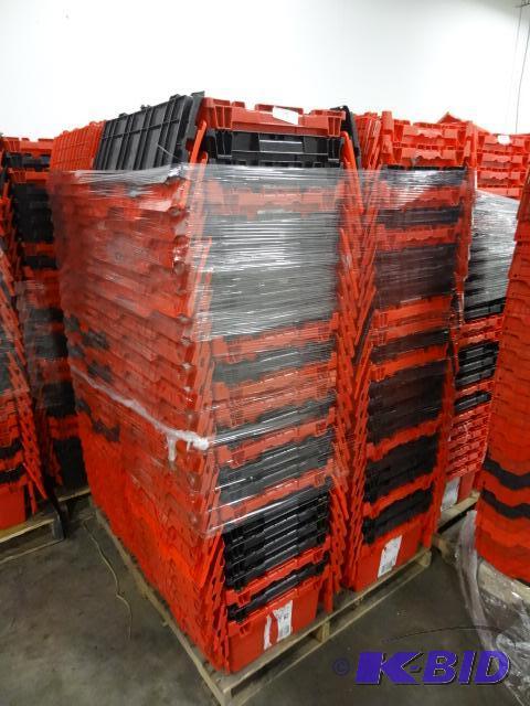 lot 73 image: 100 Plastic Totes. Stackable of Stows Inside ...