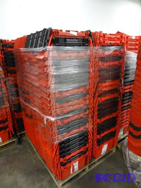 lot 74 image: 100 Plastic Totes. Stackable of Stows Inside ...