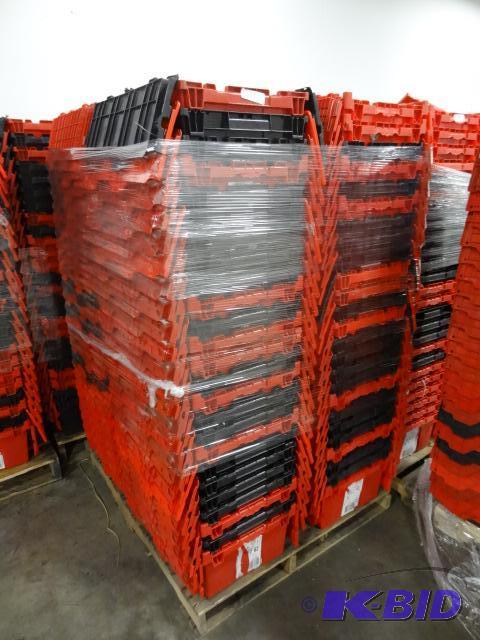 lot 75 image: 100 Plastic Totes. Stackable of Stows Inside ...