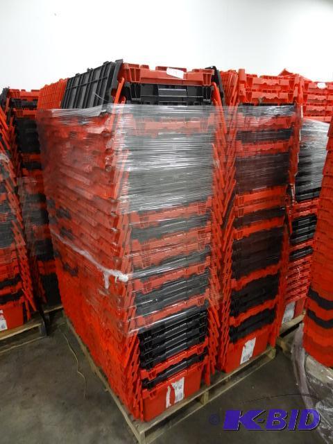 lot 76 image: 100 Plastic Totes. Stackable of Stows Inside ...