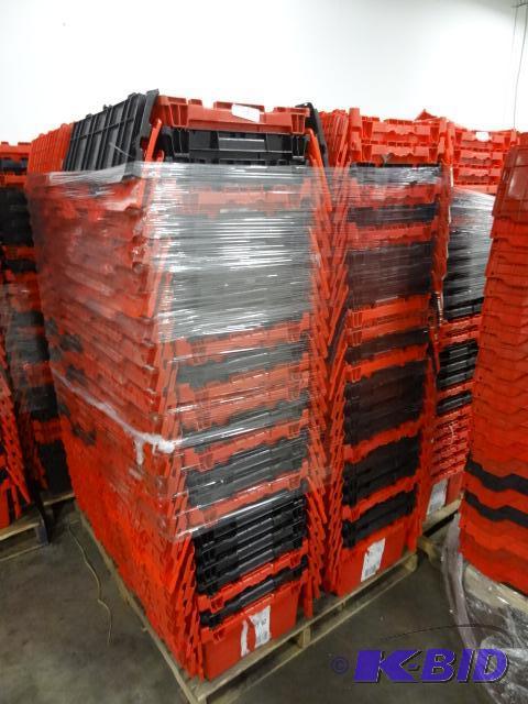 lot 77 image: 100 Plastic Totes. Stackable of Stows Inside ...