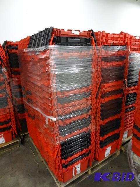 lot 79 image: 100 Plastic Totes. Stackable of Stows Inside ...