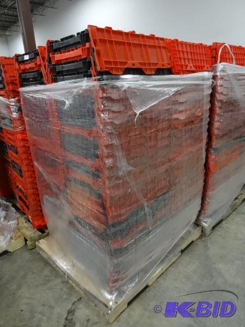 lot 90 image: 100 Plastic Totes. Stackable of Stows Inside ...