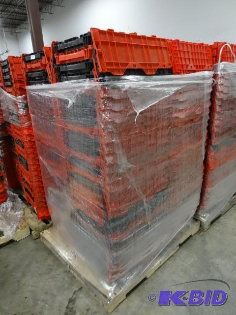 lot 92 image: 100 Plastic Totes. Stackable of Stows Inside ...