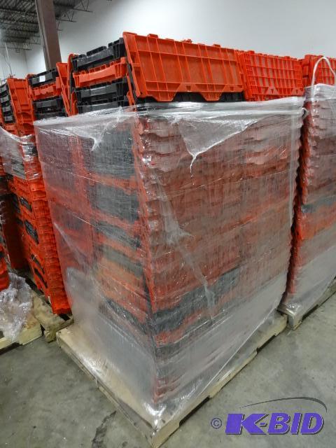 lot 93 image: 100 Plastic Totes. Stackable of Stows Inside ...