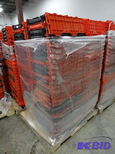 lot 94 image: 100 Plastic Totes. Stackable of Stows Inside ...