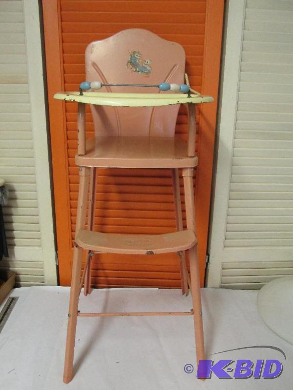 Pink Metal High Chair with Metal Tray