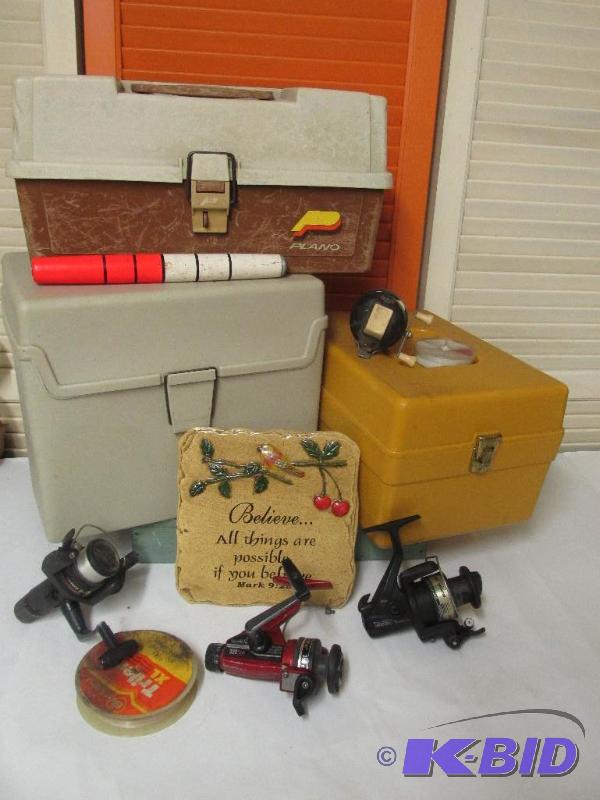 Four Fishing Reels A Tackle Box and a few other things.