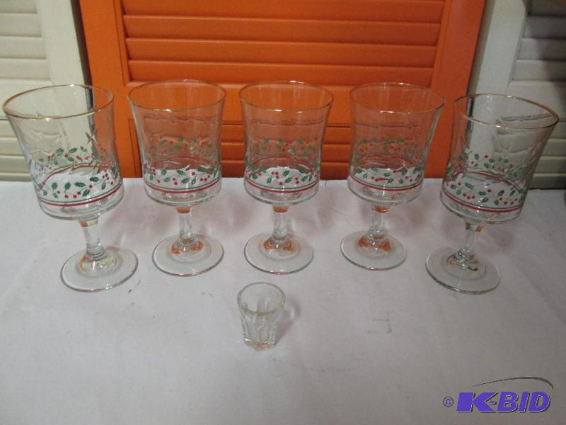 Five Stemmed Holiday Glasses and a Shot Glass to help with the Cheer.