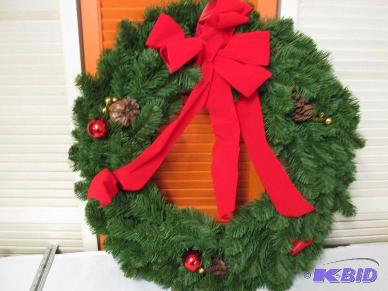 24 Wreath with Red Ribbons and Ornaments