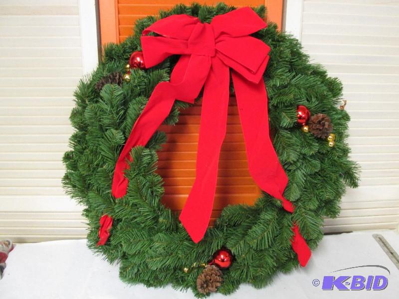 24 Wreath with Red Ribbons and Ornaments