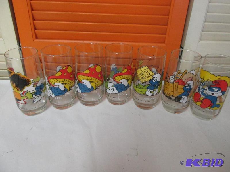 Set of Seven Smurf Glasses - 1982