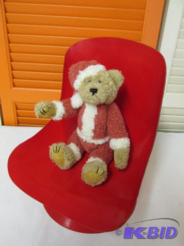 Vintage Red Doll Chair with Boyds Bear Santa Teddy Bear.