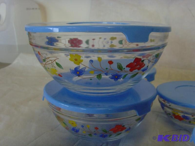 lot 112 image: 20 Pc. MultiFloral Glass Bowl Set