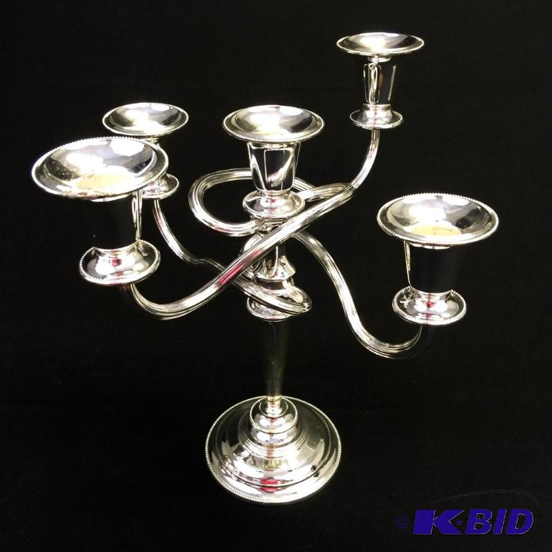 lot 13 image: Silver Colored decorative candelabra
