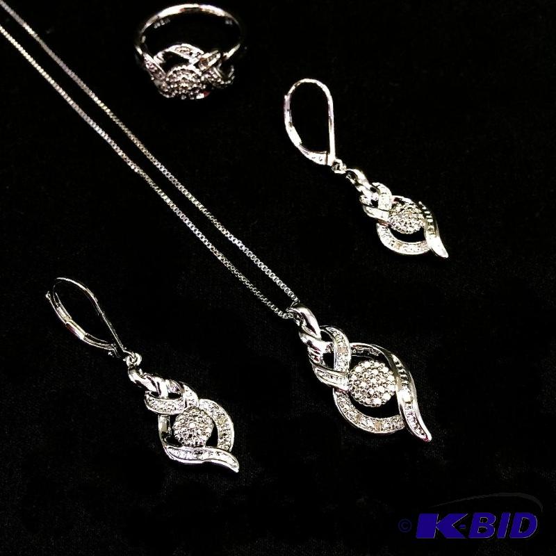 lot 18 image: .10 CWT diamond set Pendant, Size 7 ring  & earrings BRAND NEW