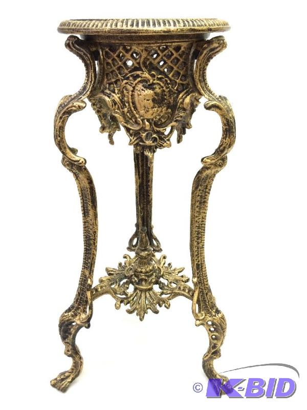 lot 26 image: Tall Antique metal gold rococo stand with antique marble top