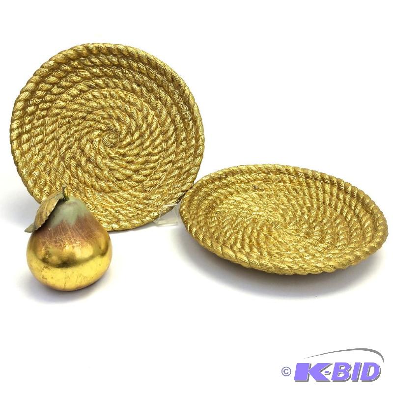 lot 30 image: set of 2 gold decorative rope plates with golden fine porcelain pear