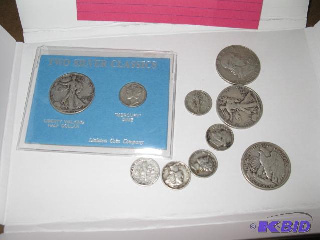 4 silver half dollars, 6 silver dimes...