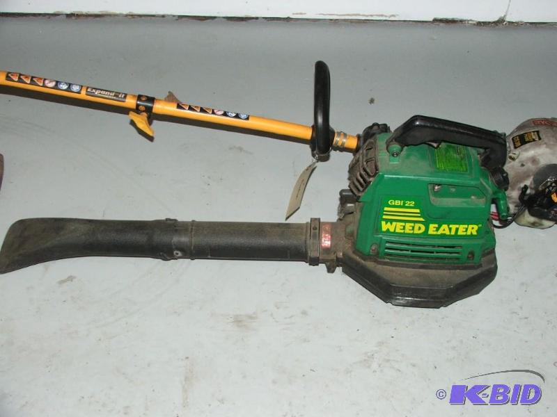 gas powered blower and Ryobi weed whip. recoi...