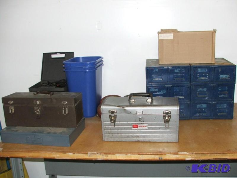 Table top lot, storage bins with electrical i...