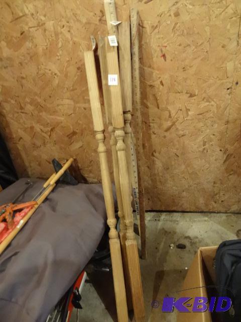 lot 178 image: 4 Wood Spindles. Wood Measuring Sticks...