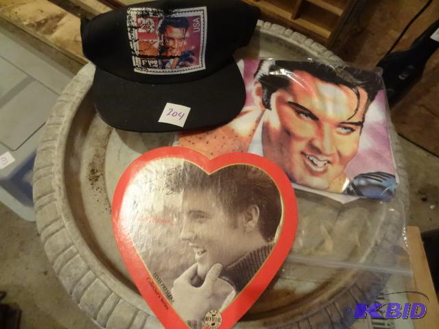 lot 204 image: Elvis Hat. Elvis Chocolate Heart Box. Elvis S...