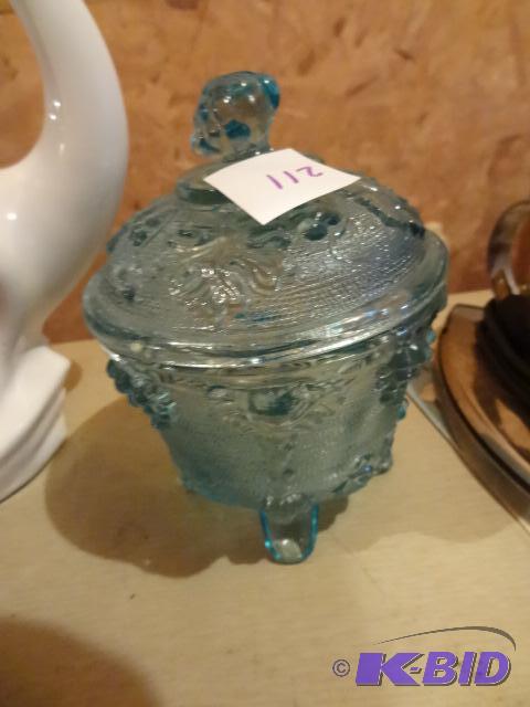 lot 211 image: Vintage Blue Glass Candy Dish....