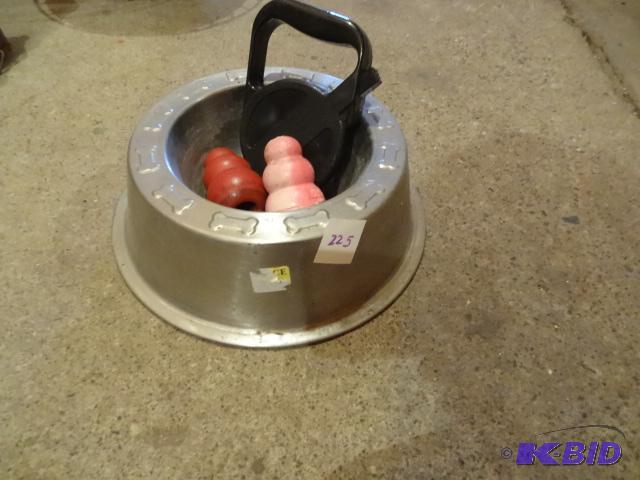 lot 225 image: Dog Dish. Leash. Toys...