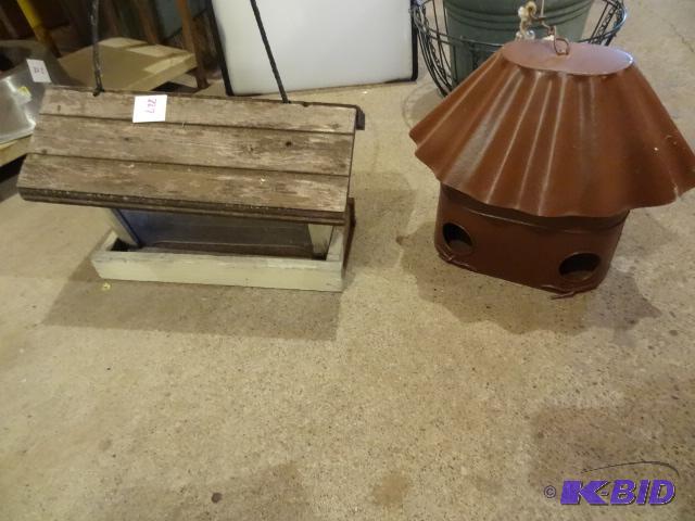 lot 227 image: Wood Bird Feeder. Metal Bird House...