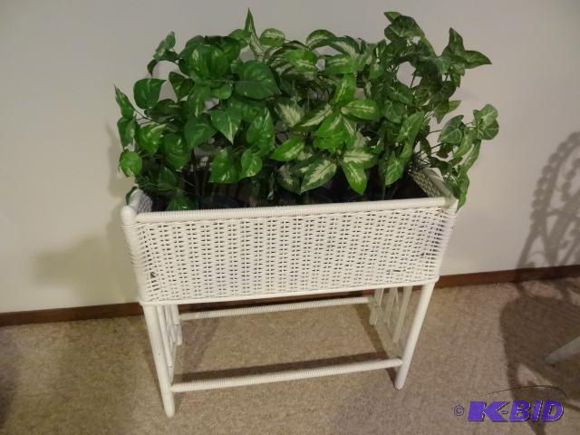 lot 248 image: Wicker Planter 28 X 11 X 28 With Plants...