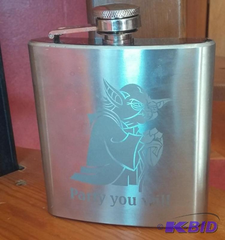 STAR WARS FLASK ETCHED WITH YODA SAYING PARTY...
