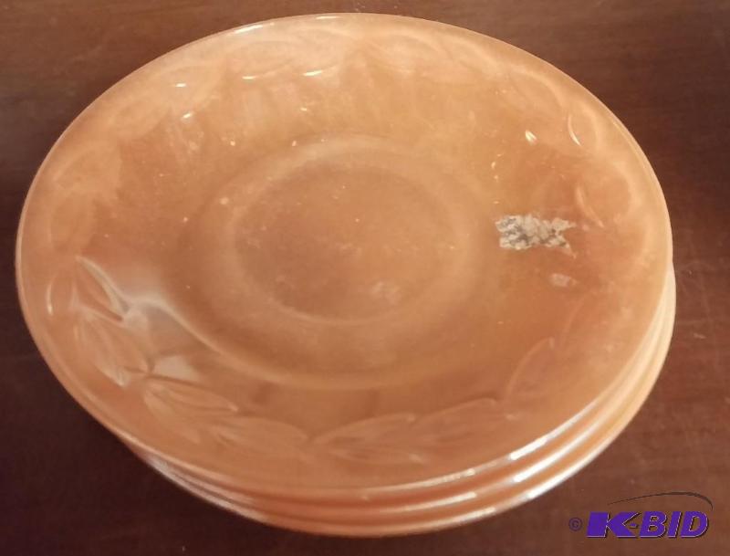 4 depression glass opalescent saucers...