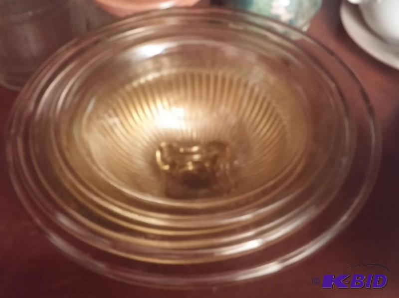 4 amber glass bowls depression glass...