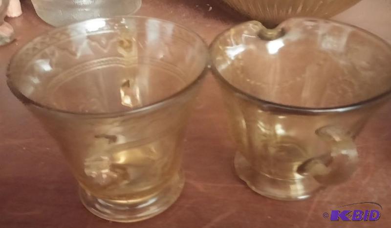 Set of Amber Depression Glass CreamerSugar S...