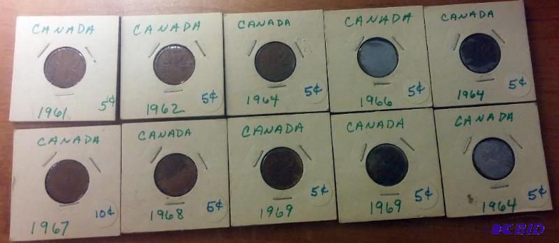 Lot of 10 1960s Canadian Pennies...